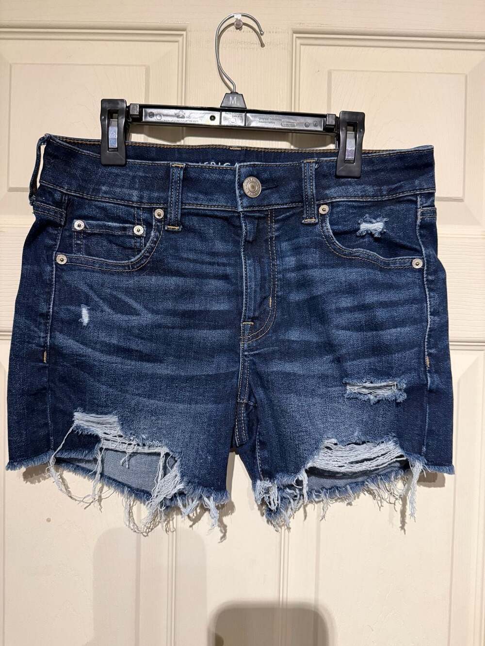 American Eagle Distressed Denim Shorts Size 6 Dark Wash Ripped
